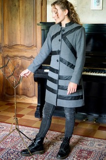 Model in cashmere coat full view